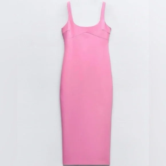 Zara Sleeveless Structured Pink Midi Dress NWT - Picture 4 of 12